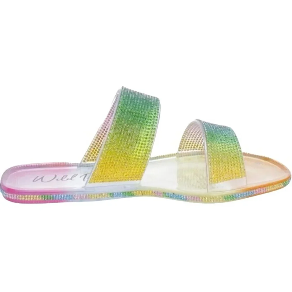 NEW Wild‎ Pair Juba Embellished Pool Side Jelly Sandals in Rainbow Bling Size 7